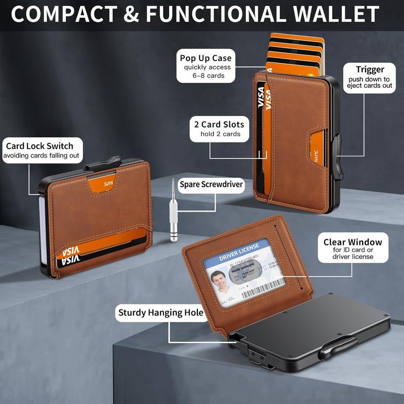 SEMORID Wallet for Men, Mens Wallet Minimalist Slim Wallet, RFID Blocking Smart Pop Up Wallet with Money Clip & ID Window, Metal Compact Wallet, Aluminum Credit Card Holder Wallet - Image 4